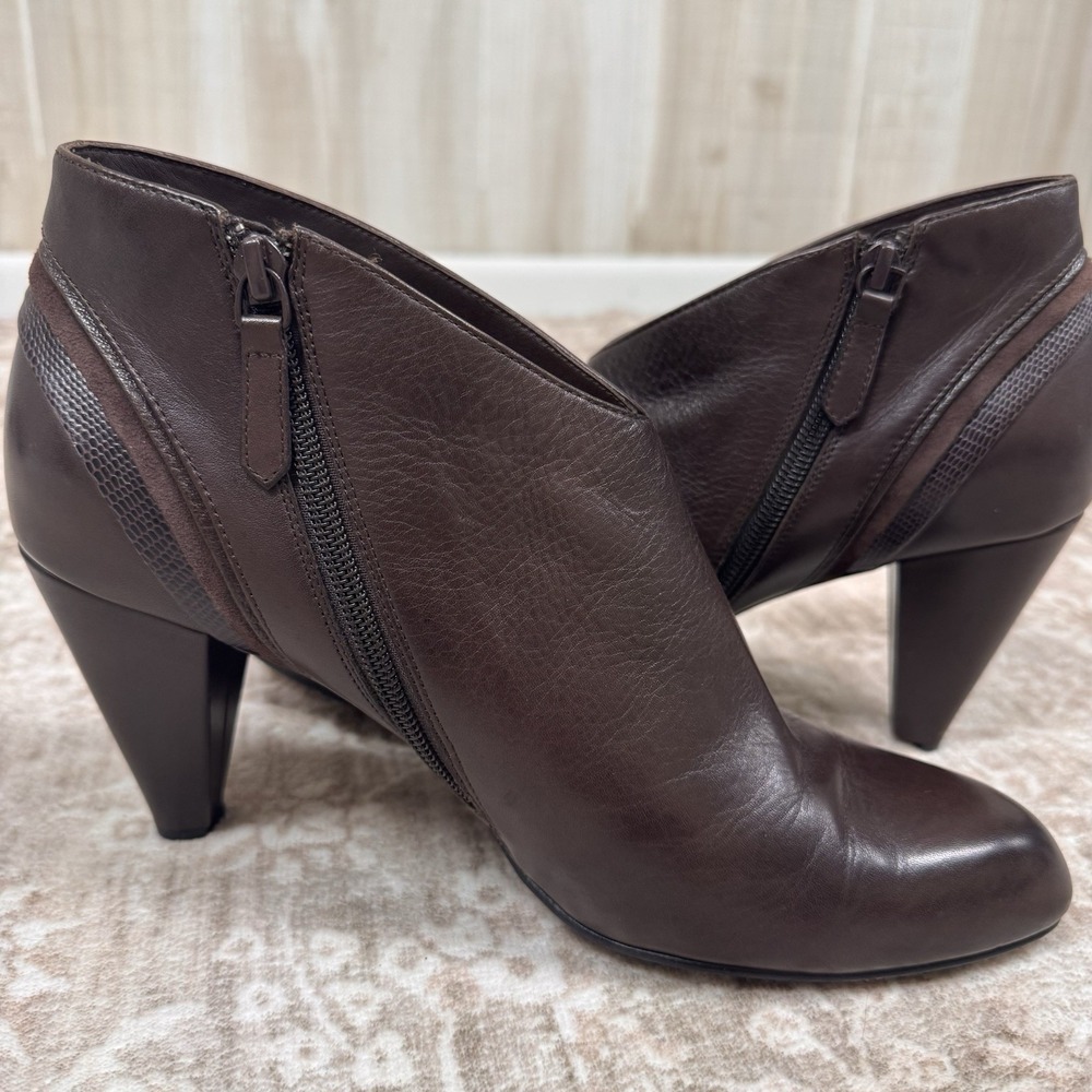 Cole Haan Boots Womens Air Clair Ankle Bootie Brown Casual Cone Heels 11B